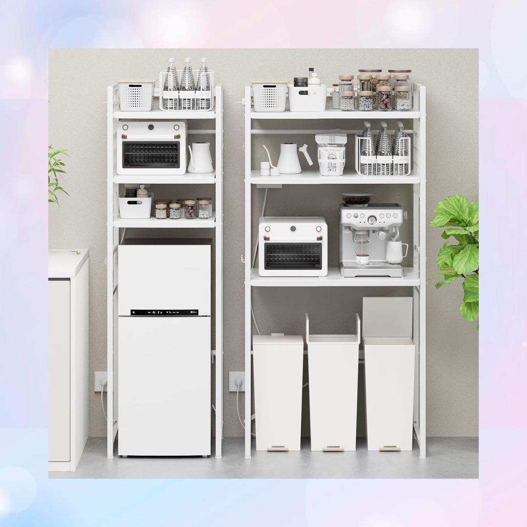 ゴミ箱上ラック 冷蔵庫上ラック 幅50~80cm 棚高さ調整可 伸縮 3段