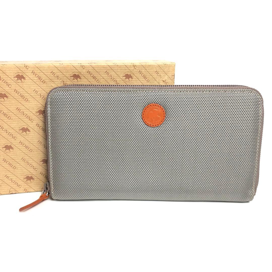 【未使用保管品】ハンティングワールド ラウンドファスナー長財布 メンズ グレー