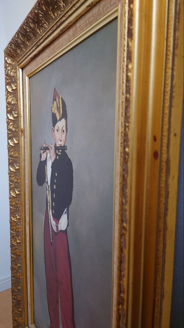 中古品】マネ「笛を吹く少年」 油彩 複製画額 豪華額装