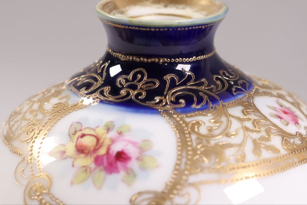 CM299】オールドノリタケ 花 薔薇 香水瓶 金彩 盛上 パフューム 明治