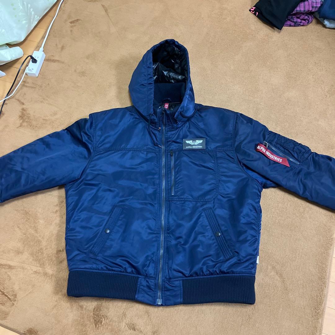 alpha フーデッドリブジャケット　ネイビー　2L