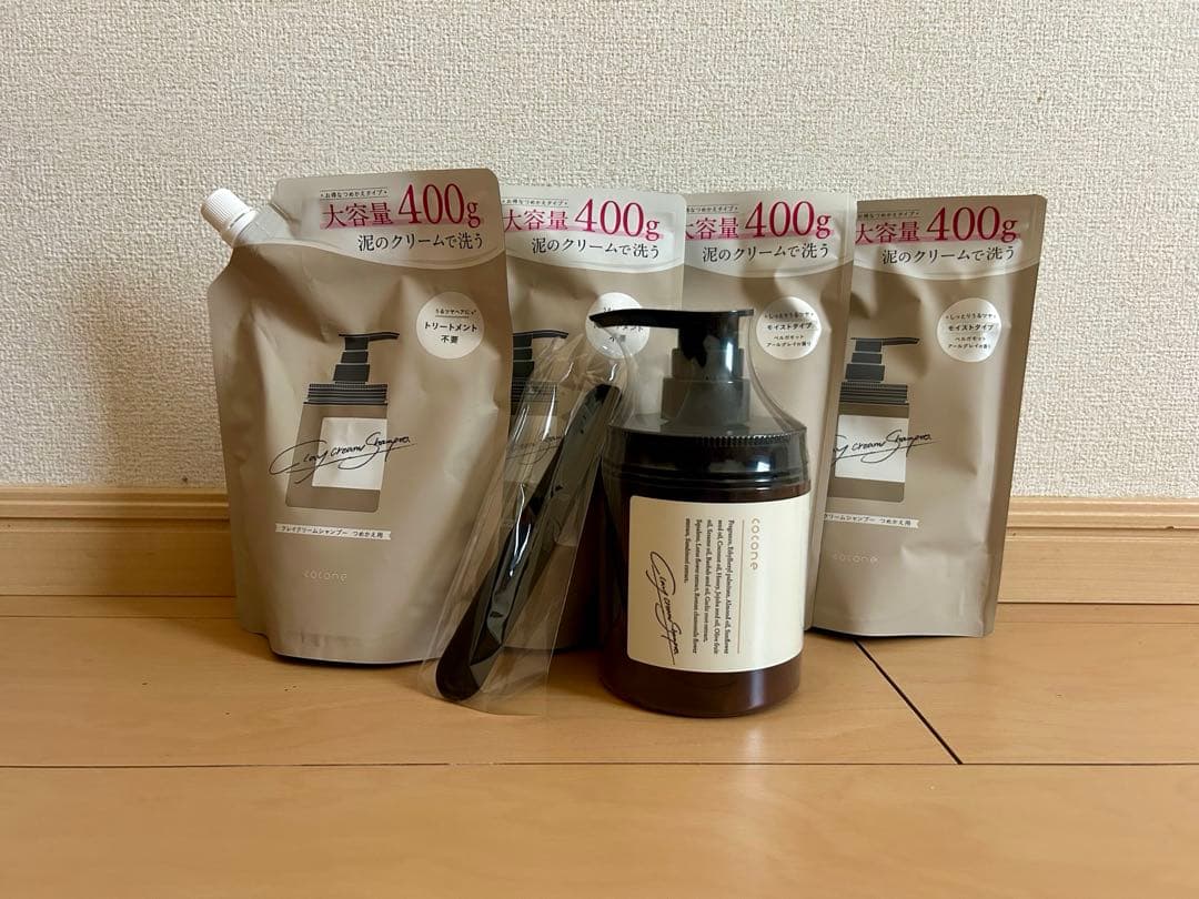 【新品】cocone クレイクリームシャンプー 本体＋詰替4個＋スパチュラ付