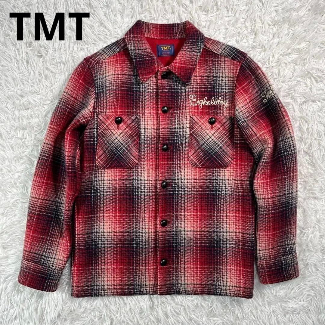 TMT ウールチェックジャケット　赤【S】日本製　くるみボタン◆オンブレチェック