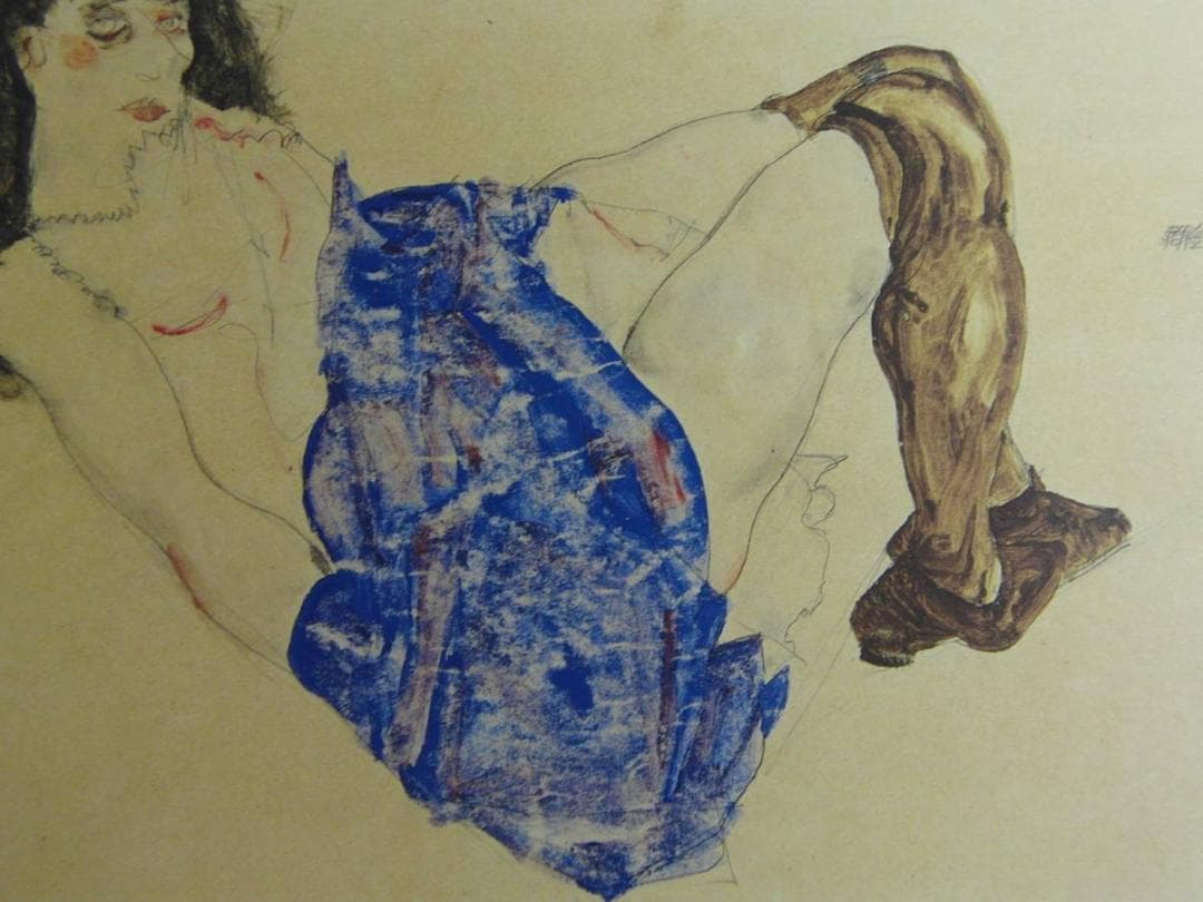 エゴン・シーレ、【腰に青い布をまとった黒髪の女】、希少な画集画
