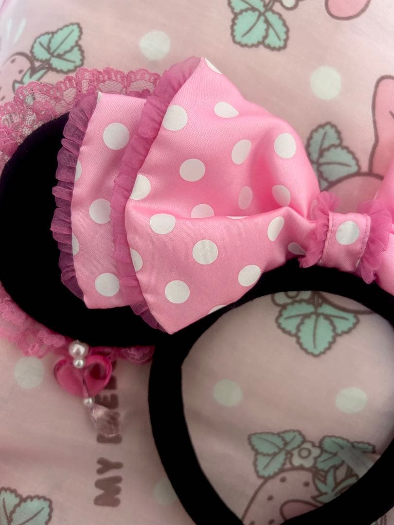 ディズニー ミニー カチューシャ イヤリング 水玉 フリル ピンク
