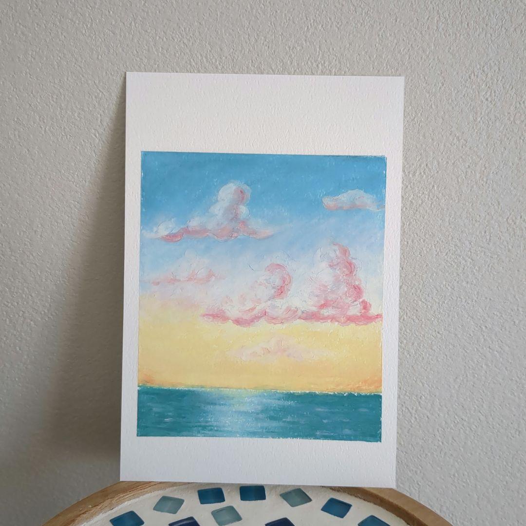 オイルパステル画さくら色雲 - メルカリ