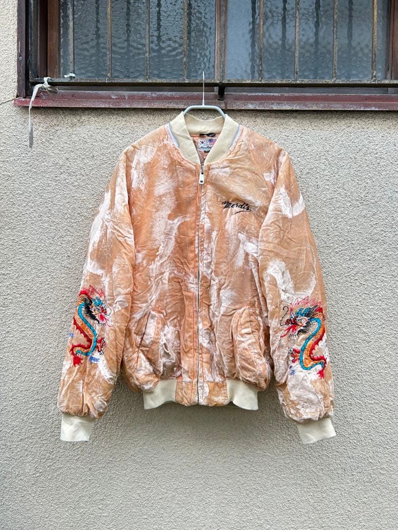 USED OLD ベロアスカジャン 肌色ピンク　龍　古着　vintage
