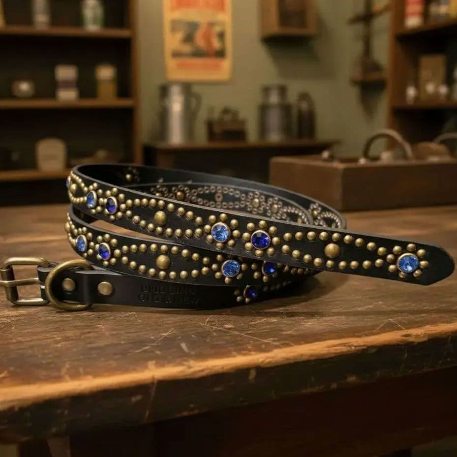 クロス青■本革レザーフルスタッズナローベルト☆アメカジヴィンテージキムタクhtc クロス青□本革レザーフルスタッズナローベルト☆アメカジヴィンテージ