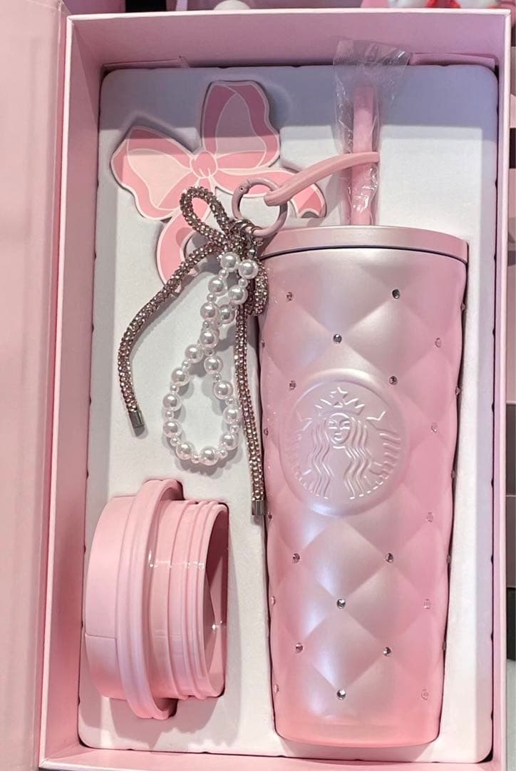 中国スターバックス ステンレスタンブラー　ラインストーン　バレンタイン　チャーム 中国限定 スターバックス ステンレスタンブラー ラインストーン