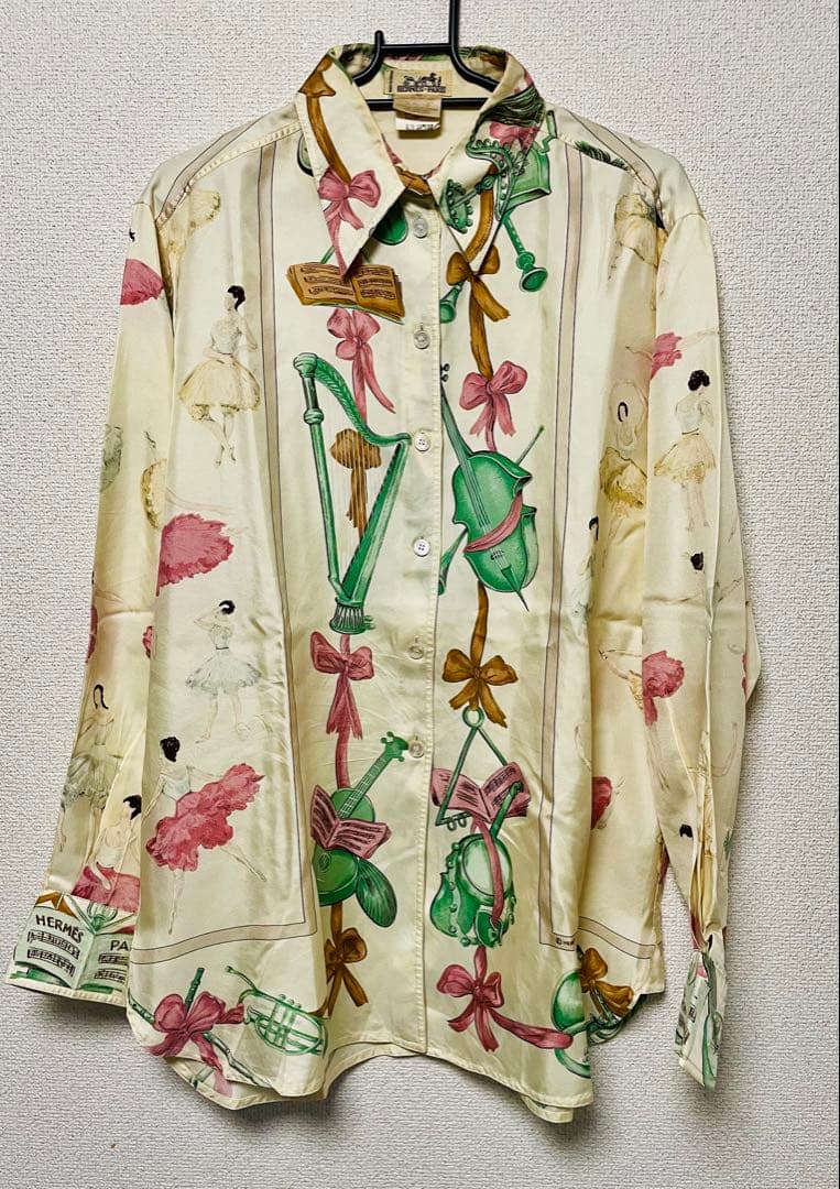 HERMES エルメス バレリーナ総柄 シルクシャツ ヴィンテージ サイズ40