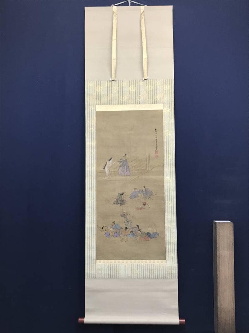 真作】大石真虎/人物宴会席図/掛軸/名家伝来/AC-685