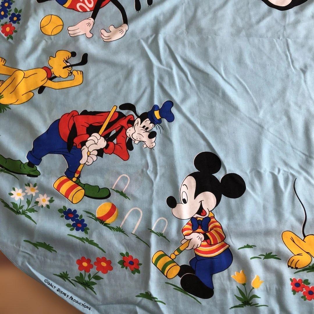 ミッキーマウス ブルー大判 ビンテージシーツ 生地 - メルカリ