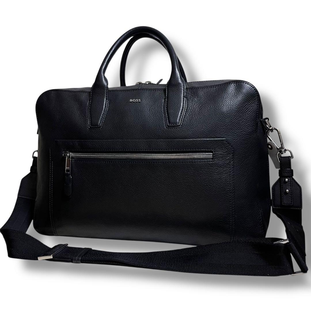 HUGO BOSS グレインレザー 2WAY ブリーフバッグ 2層