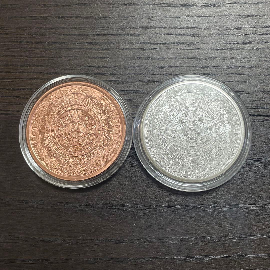 アステカ暦　1オンス銀貨 1オンス銅貨　2枚 Amazon | 1オンス .999純銅 ラウンド/チャレンジコイン アステカ