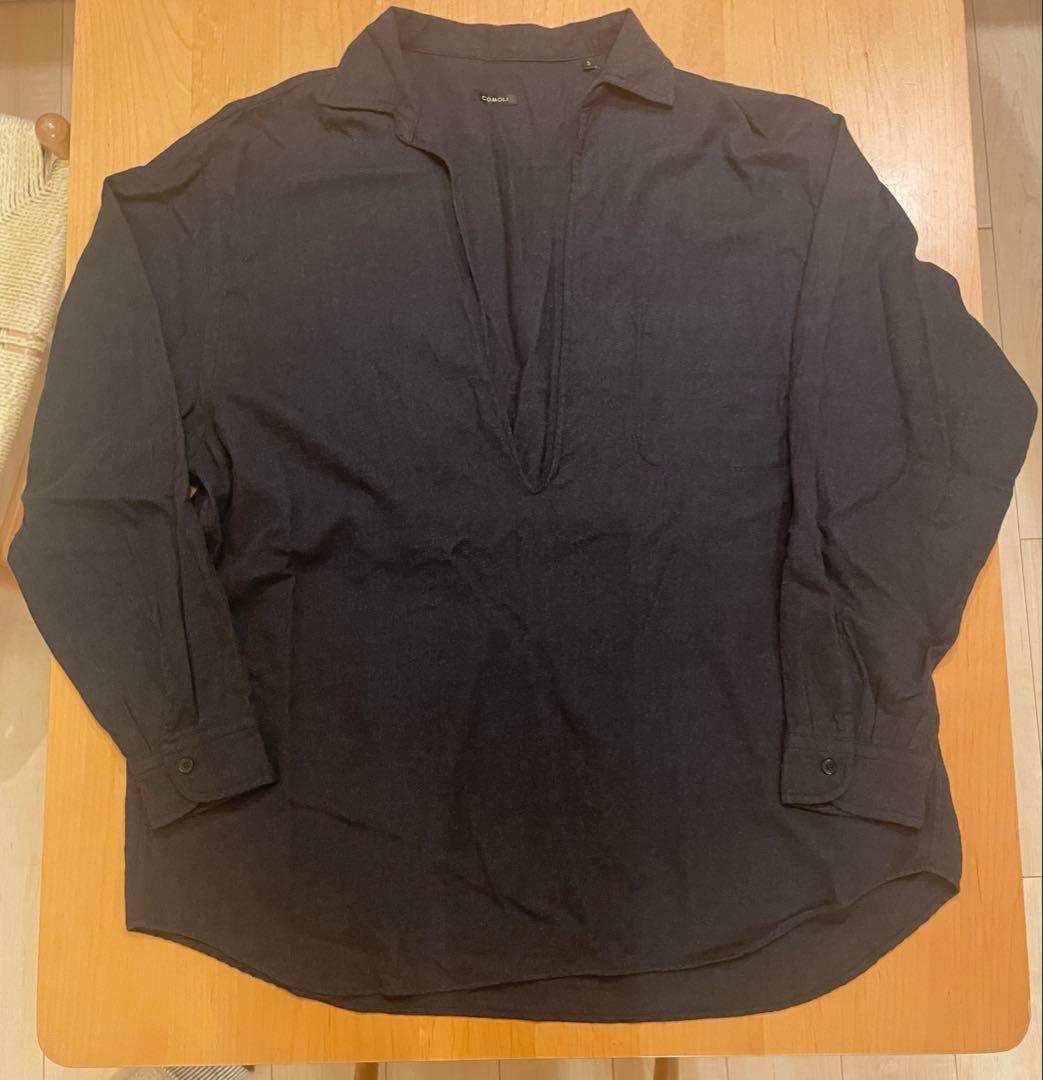 COMOLI22AW ウールビエラ スキッパーシャツ サイズ3 チャコール COMOLI (コモリ) ウールビエラ スキッパーシャツ