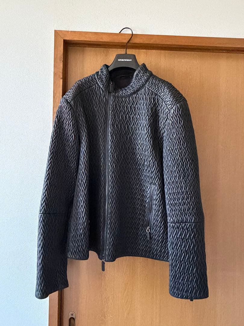 【新品同様】エンポリオアルマーニ シングルライダースジャケット 黒 ラム