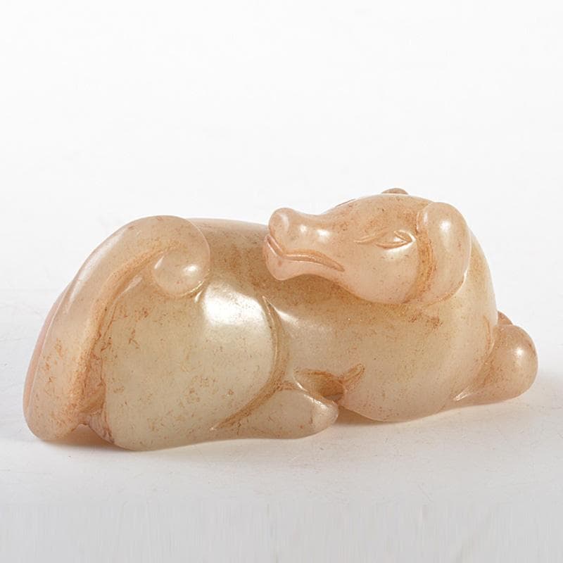 中国　玉石彫刻　白玉　神獣刻　根付　紙鎮　置物　C　7424E 中国 玉石彫刻 神獣 紙鎮 置物 C R5411