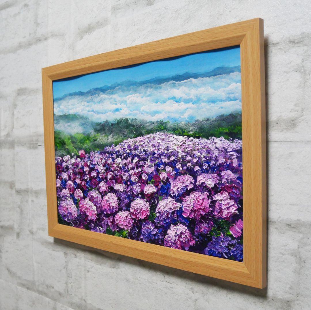 油絵 油彩 油彩画 絵 絵画【天空のピンクと紫の紫陽花】 - メルカリ