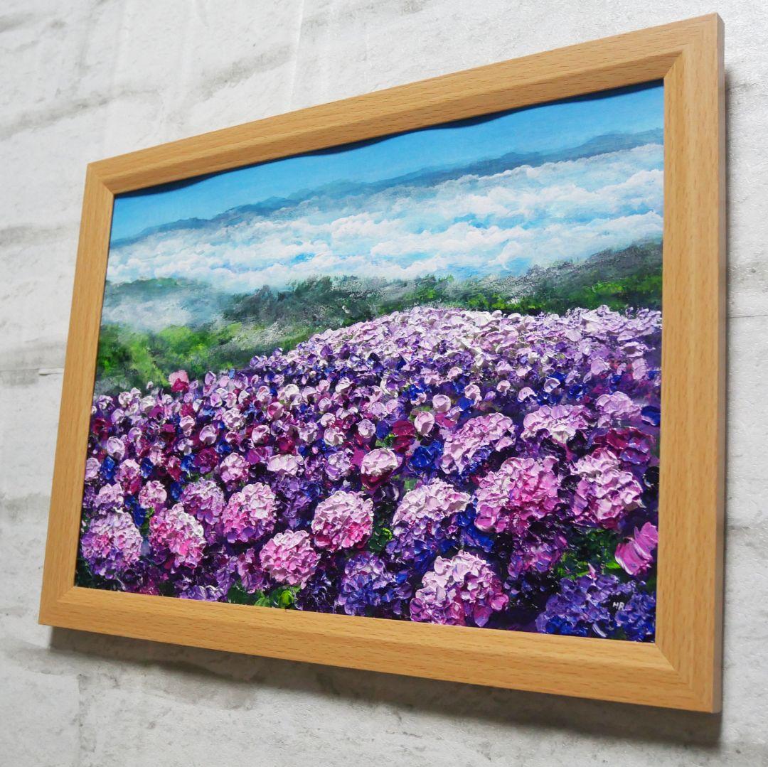 油絵 油彩 油彩画 絵 絵画【天空のピンクと紫の紫陽花】 - メルカリ