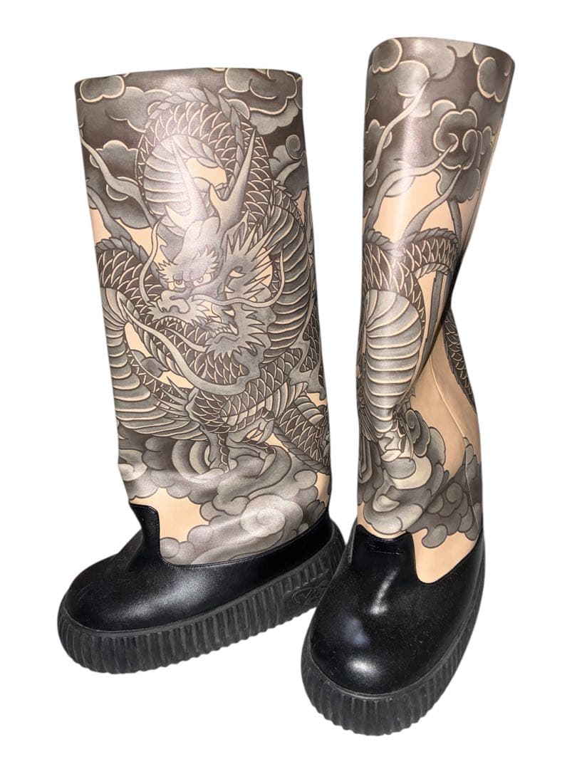 イエローyellow ブーツ美品ドラゴンデザイン ロングブーツ