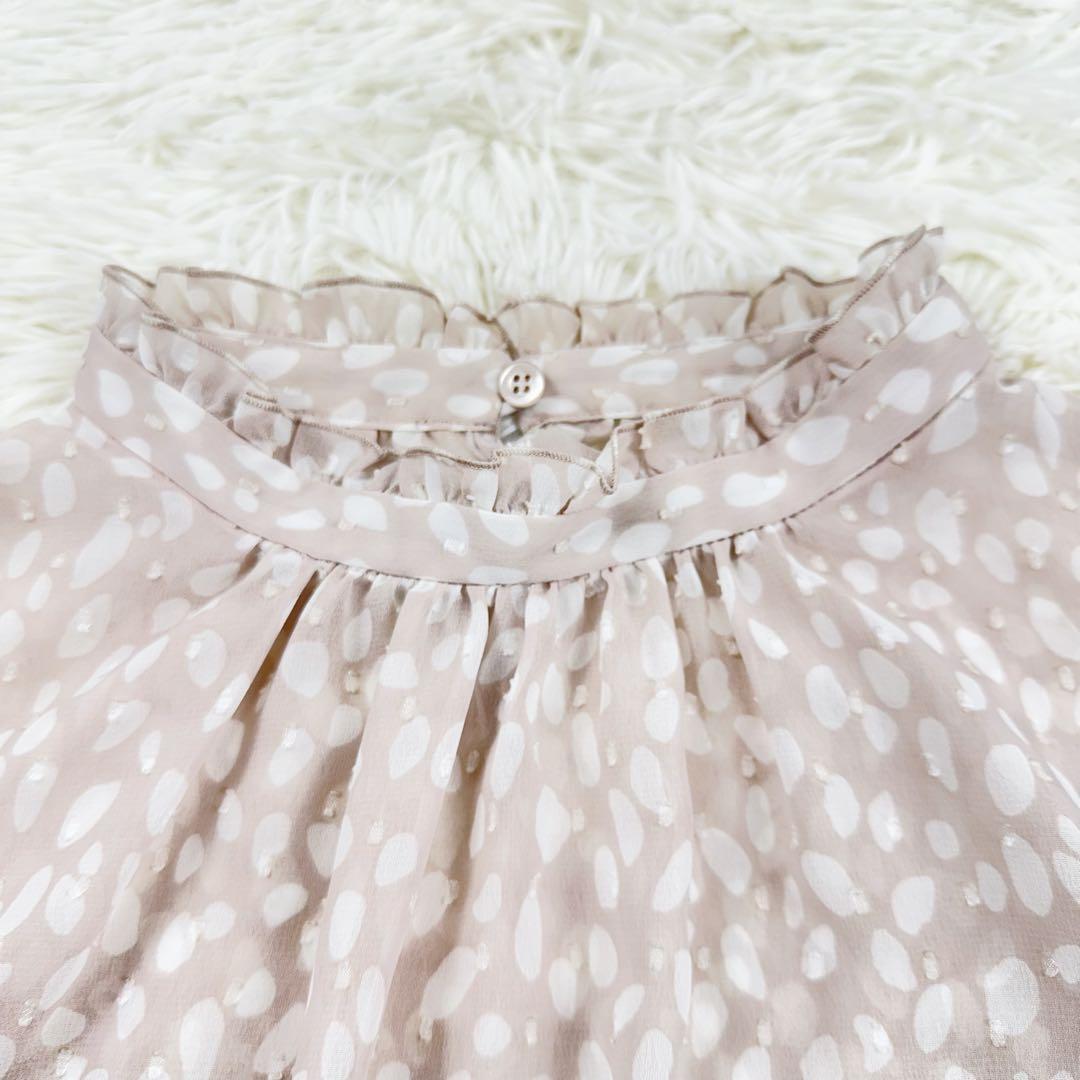 ANAYI アナイ レオパードプリントスタンドフリルブラウス 36 透け感 総