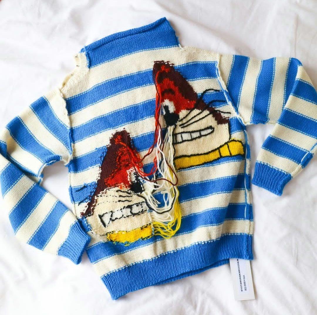 RYOTAMURAKAMI♡アートプリント付き青白ストライプニット♡定価9万円