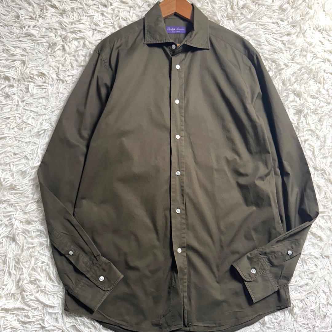 最高級 ラルフローレン パープルレーベル イタリア製 ドレスシャツ オリーブ M