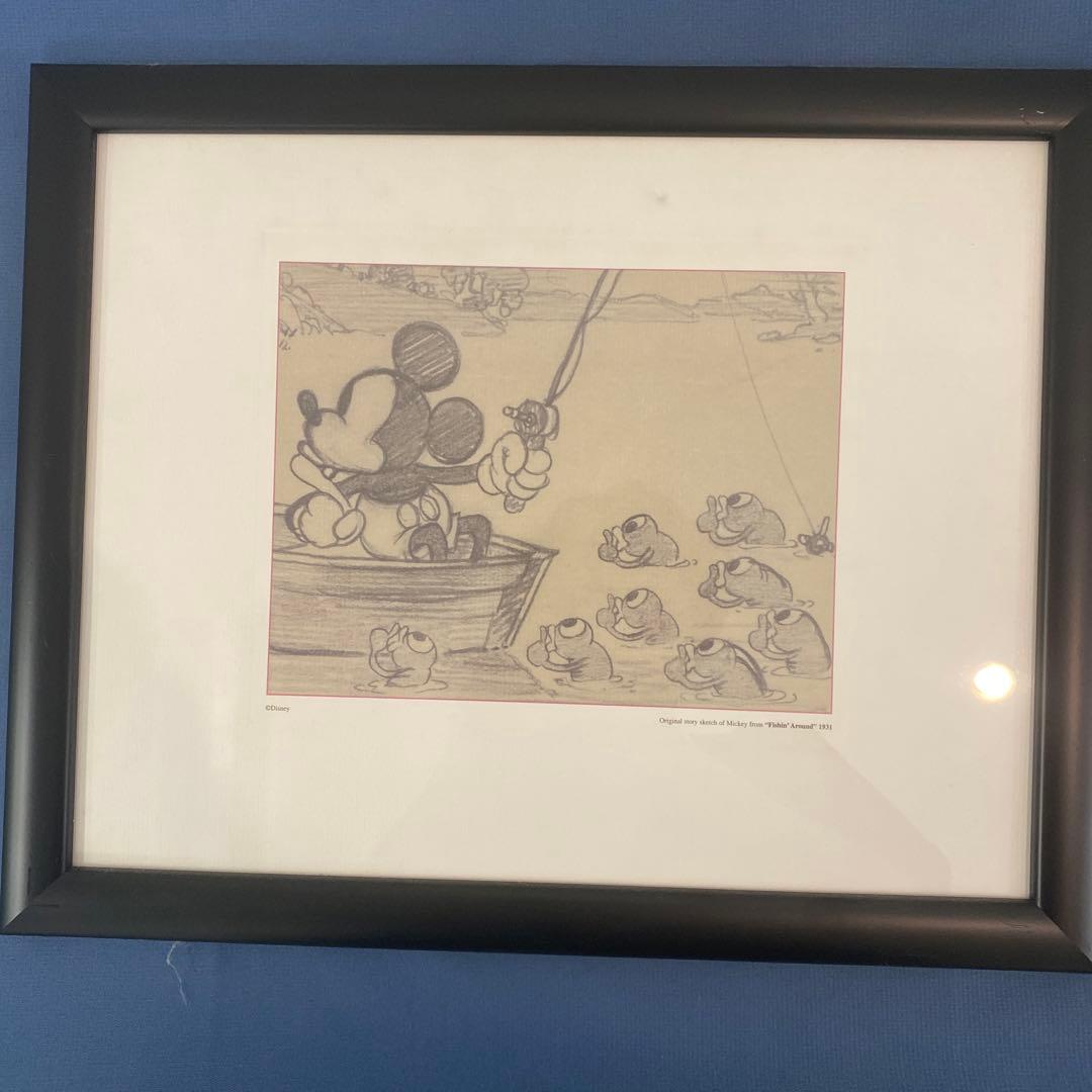 ミッキーマウス 複製原画釣り 黒フレーム