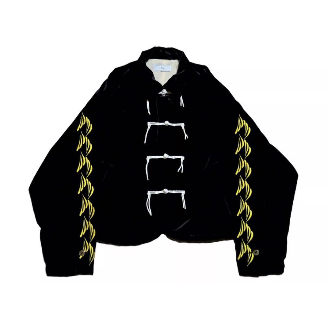 ジャケット・アウター Urig EMB VELVET CHINA JACKET [BLACK]