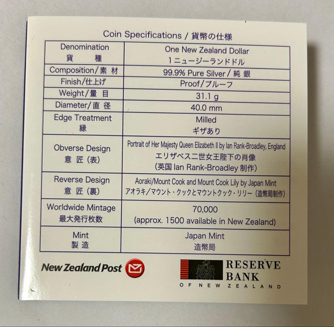 ニュージーランド 2007年 プルーフ銀貨 1NZドル 純銀31.1g
