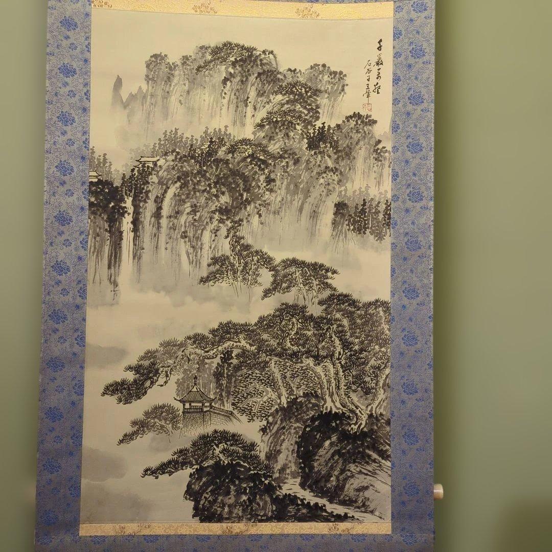 中国山水掛軸、石谷子王き（ワン、フィ）大幅 - メルカリ