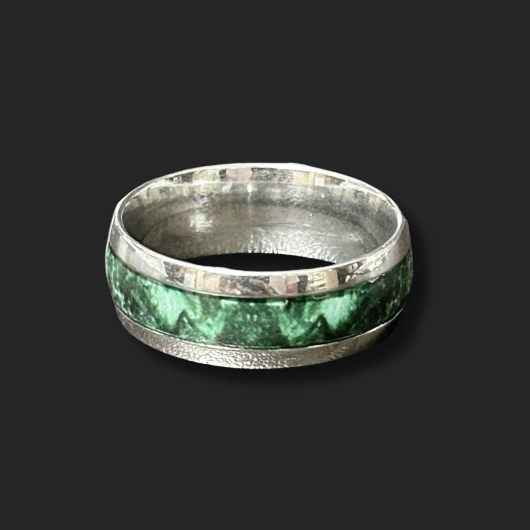 ヴィンテージグリーンストーン モスアゲートインレイ ステンレスリング
