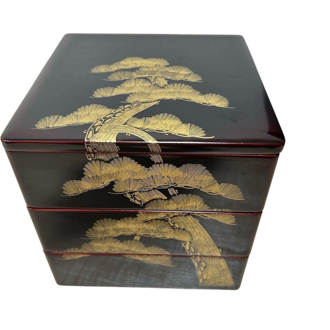 値下げ❗️ 漆器 3段重箱 金箔松の木 昭和レトロ お重 おせち - メルカリ