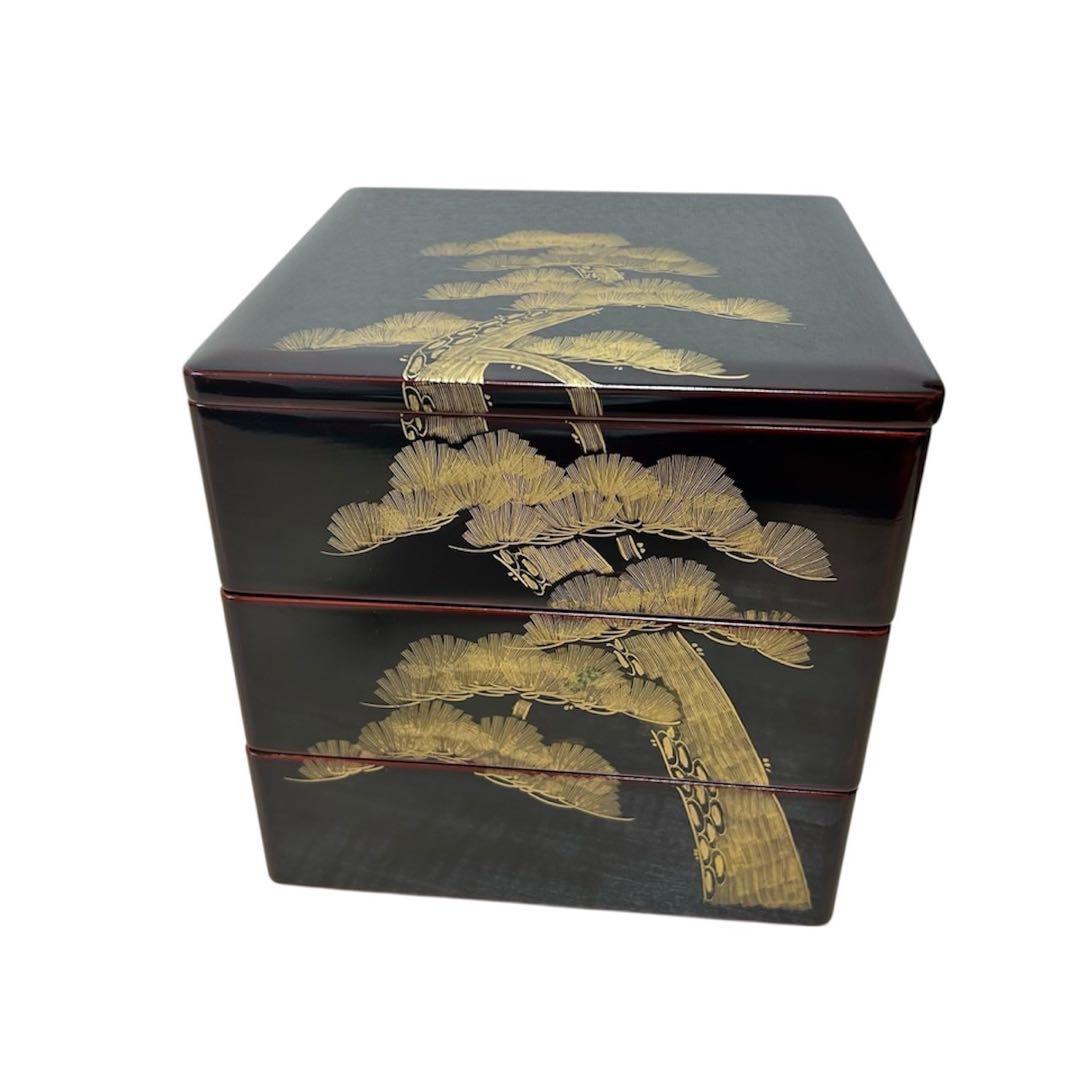 値下げ❗️ 漆器 3段重箱 金箔松の木 昭和レトロ お重 おせち - メルカリ