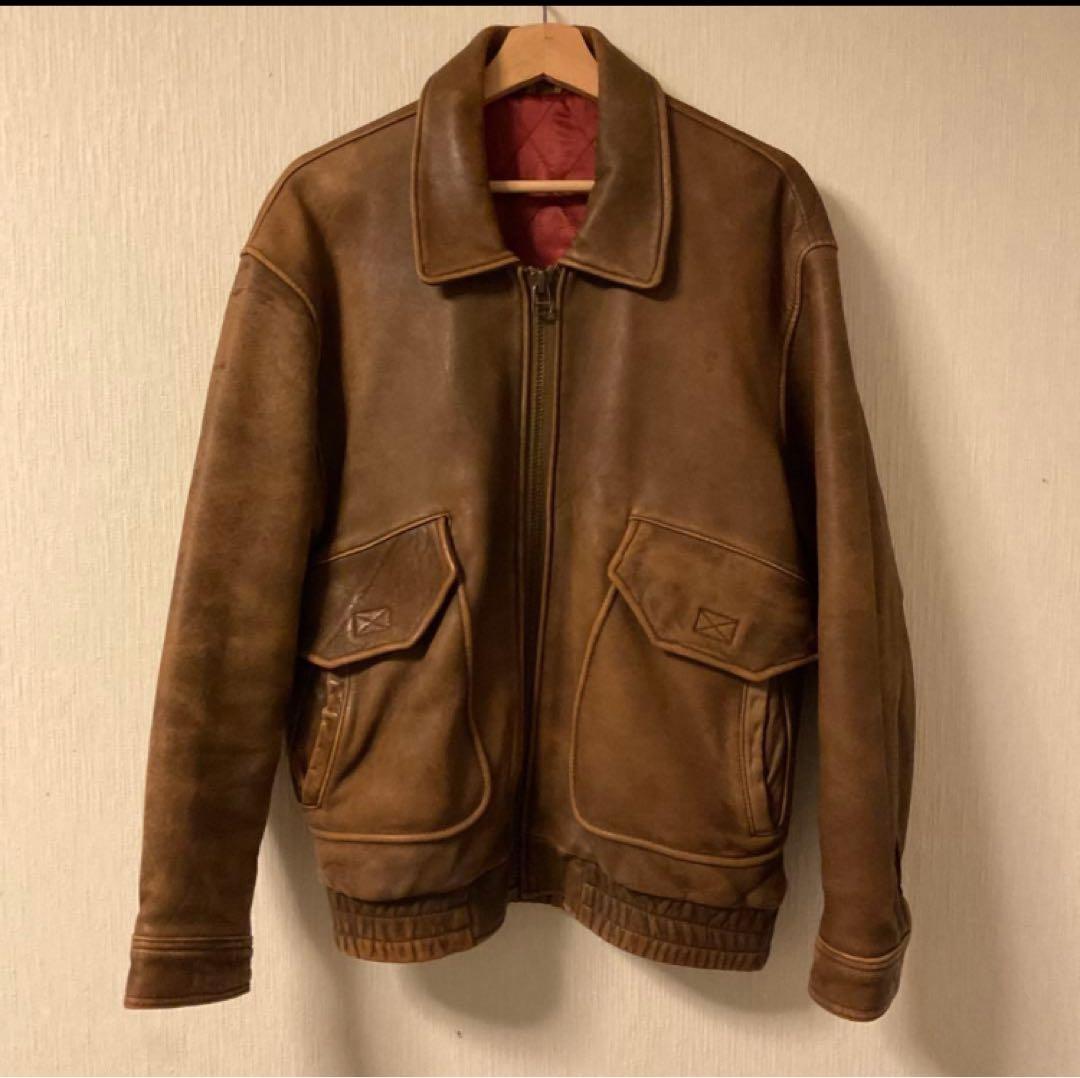 90's　レザージャケット　ラムレザー　短丈　ブラウン　ヴィンテージ 90s 短丈 レザージャケット A-2 vintage ブラウン 羊革 古着 - メルカリ