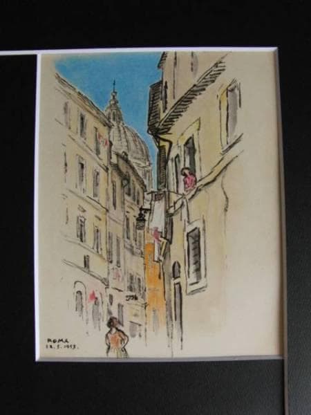 守屋多々志、アゴーネのサタニェーゼ寺の見える裏町（ローマ）、希少画集画