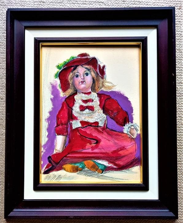 伊藤和生　「アンティクドール」　ボードに水彩画　　F４号　額装 真作保証