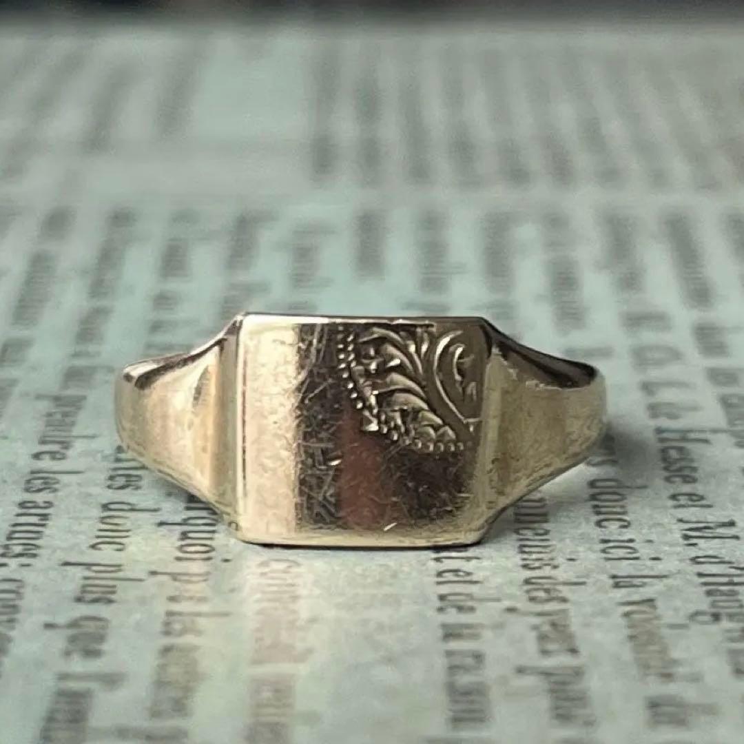 英国　イギリス　ヴィンテージ　9k 9金　シグネットリング