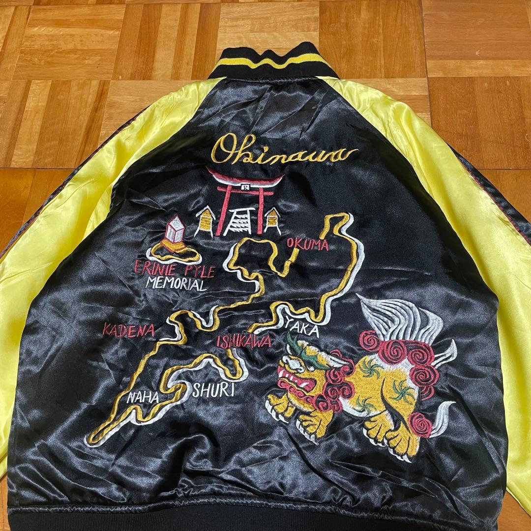 SALE】90sスカジャン 沖縄マップ シーサー 鷹 虎 龍 刺繍 - メルカリ