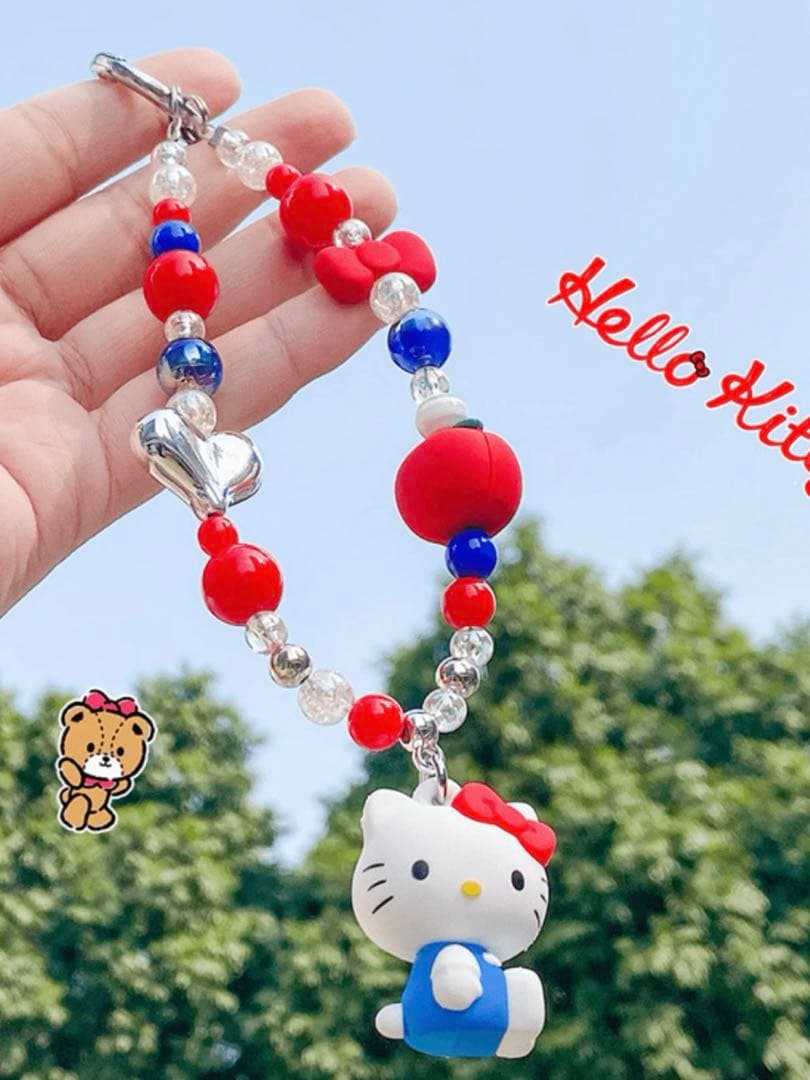 キティちゃん♡ビーズチェーン♡ストラップ - メルカリ