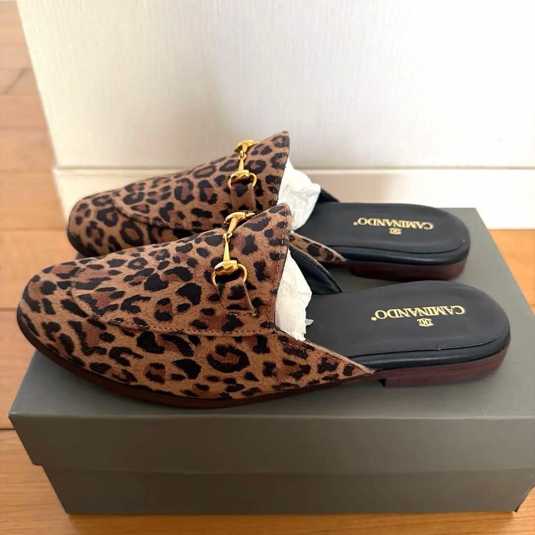 新品未使用 CAMINANDO レオパード ローファー ミュール スリッパ ８ オンライン ショッピング 通販ファッション - 新品未使用 CAMINANDO