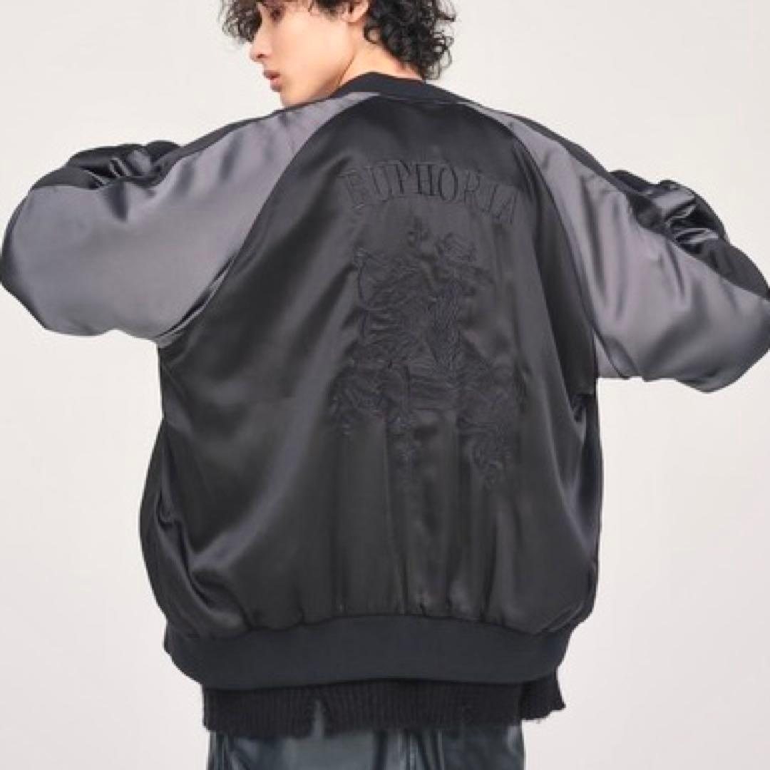 アダムエロペ ユーフォリア スカジャン M 刺繍 オーバーサイズ でかロゴ 黒灰