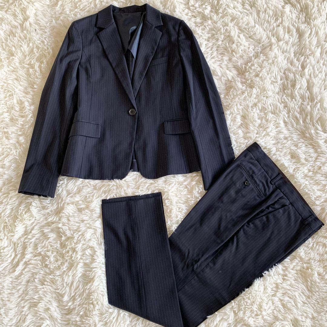 【美品】グリーンレーベルリラクシング　スーツ　パンツ上下　紺　ストライプ　40