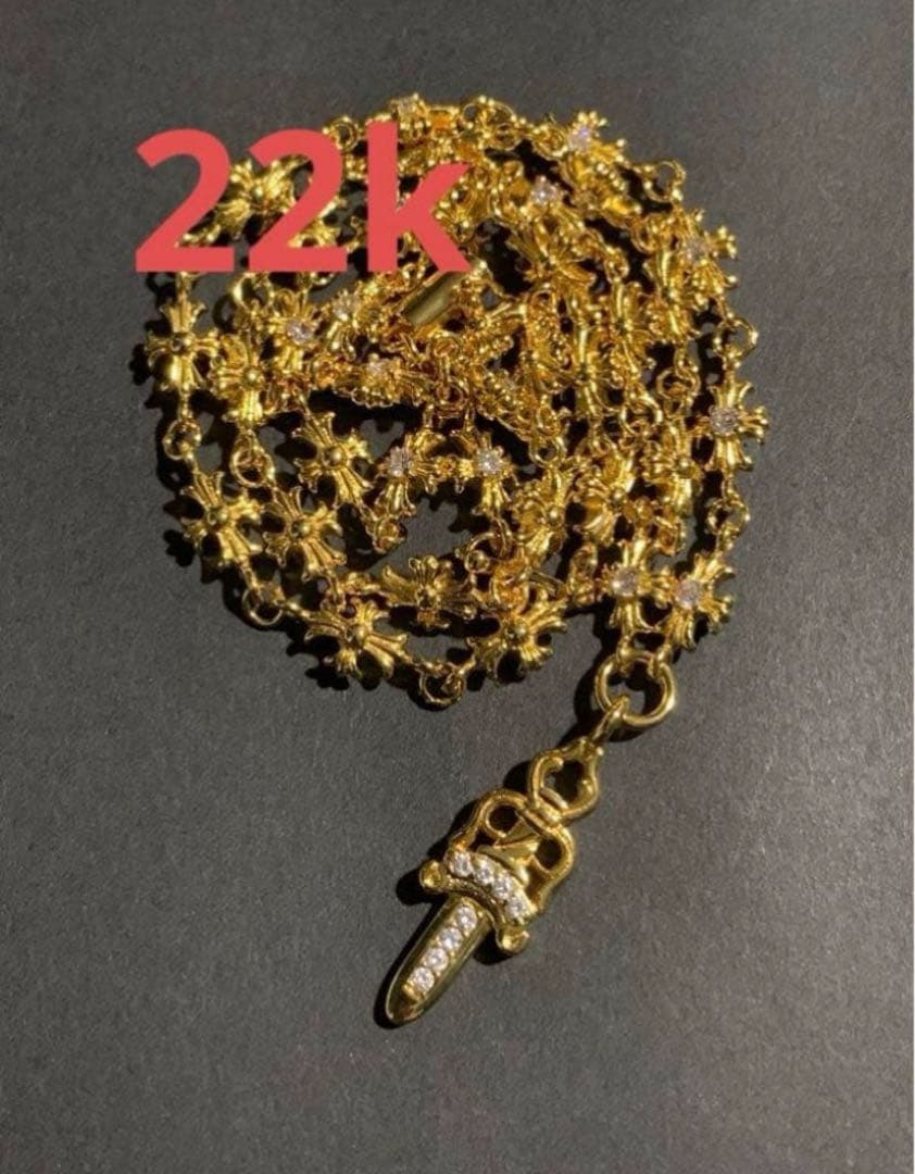 22k ダイヤ　タイニークロスチェーン　ダガー　ネックレス　50㎝