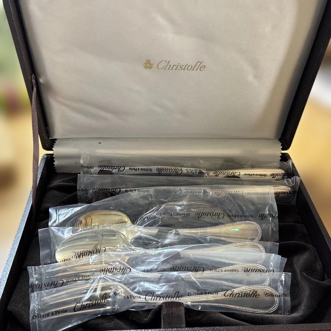【売り切り価格】Christofle カトラリーセット6点　パール　ケース入り