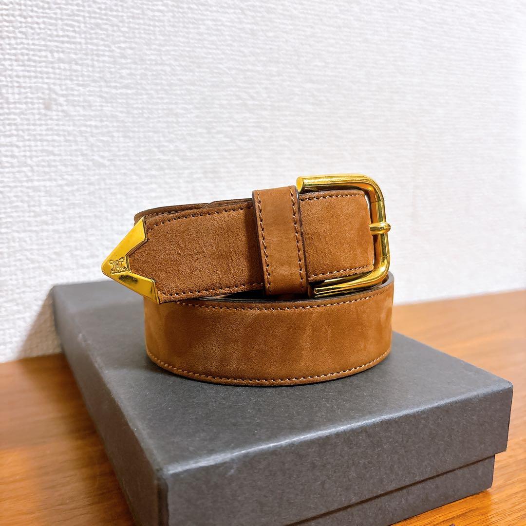 CELINE セリーヌ レザーベルト ブラウン ゴールドバックル ビジネス