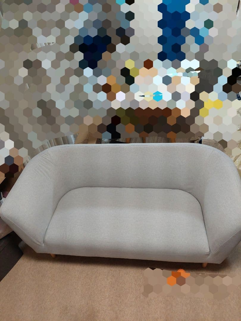 ライトグレー 2人掛けソファ カーブ型