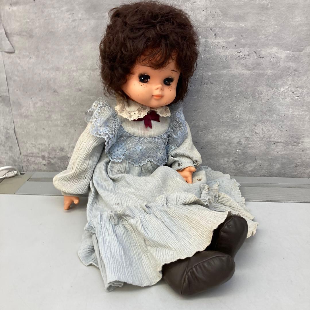 昭和レトロ そばかすの女の子 抱き人形 お世話人形 水色ドレス ドール