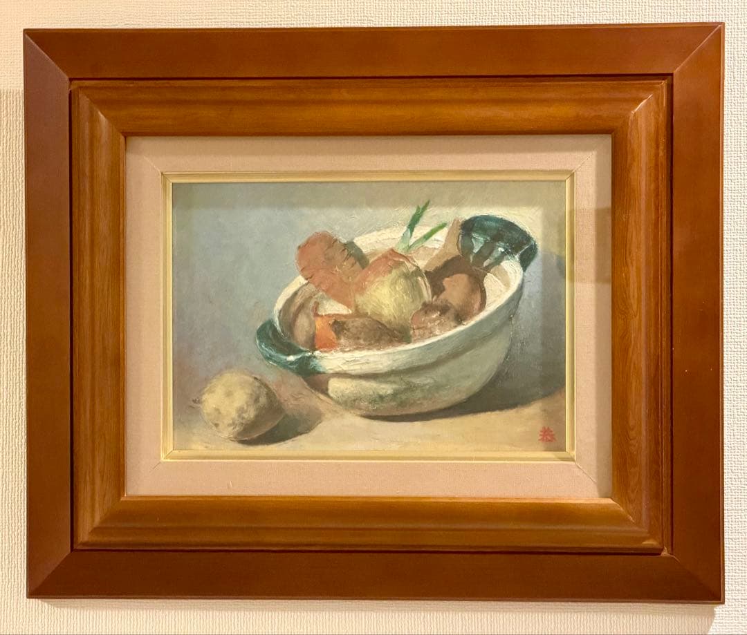 静物画 野菜モチーフ 油彩画 額装