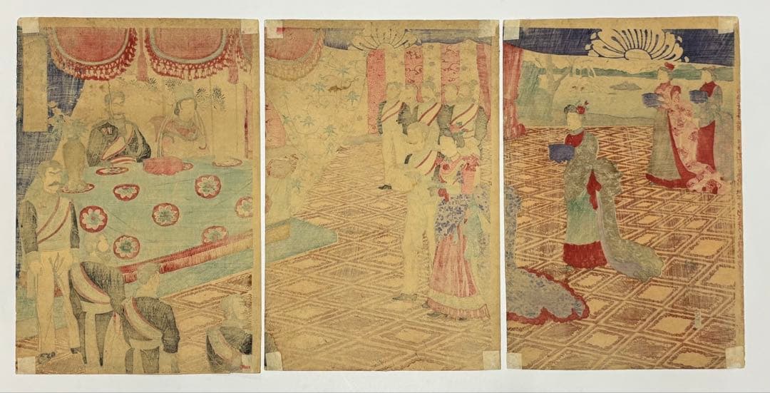 銀婚式祝典之図」楳堂小国政 明治27年刊 3枚続|浮世絵 錦絵 明治天皇